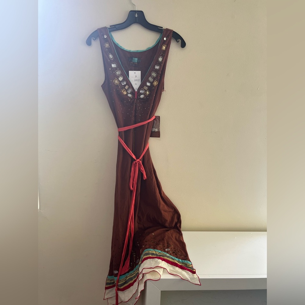 Brown Sleeveless Dress with Multi  Accents